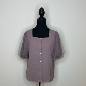 [WOMEN] 🇯🇵 GRL Maude Purple Puff Sleeve Blouse M | Mesh Sleeve Top Japan Import